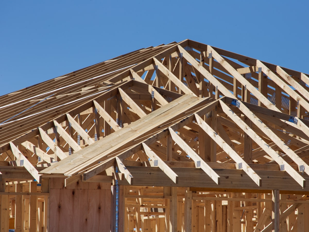Timber roof framing on a house under construction
